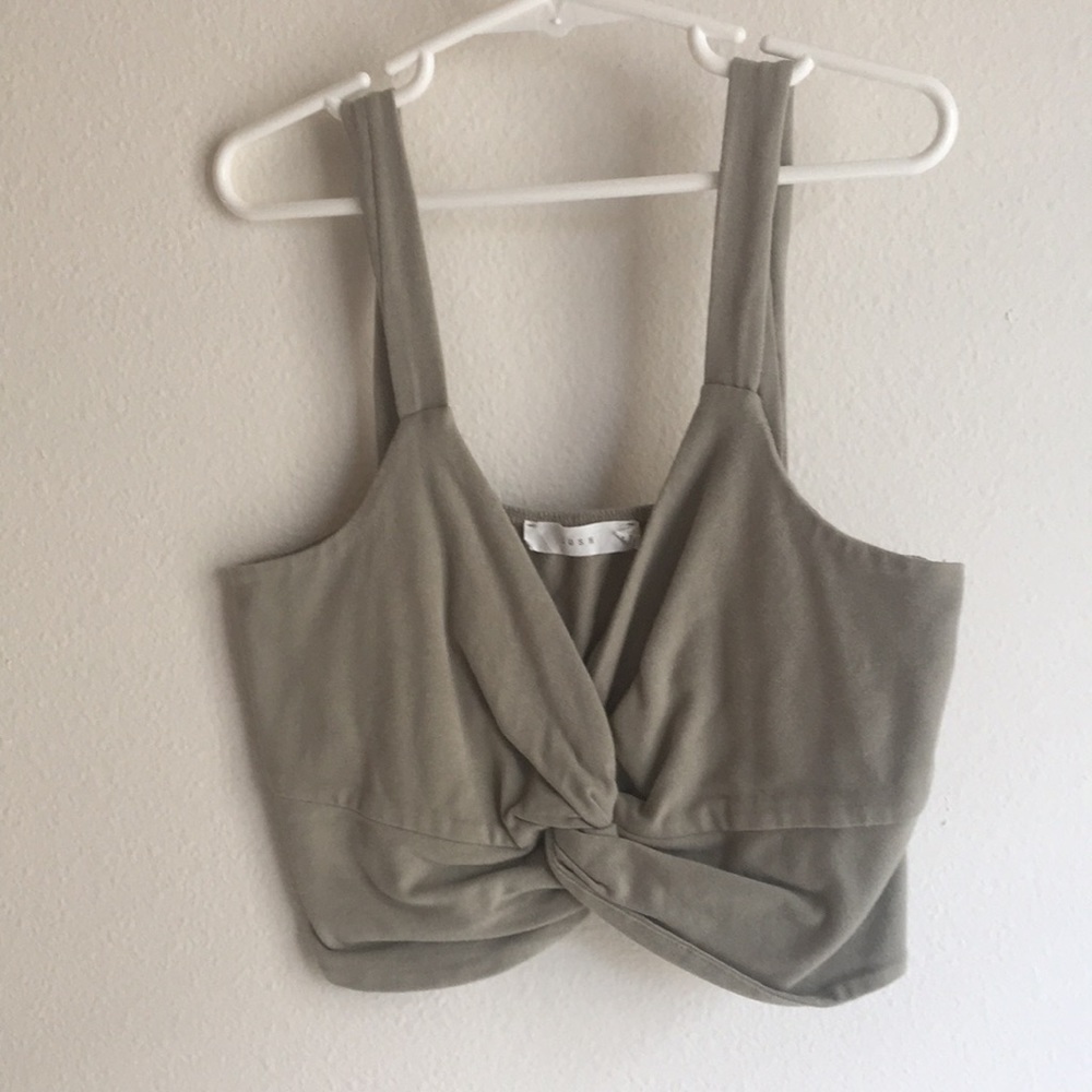 army green/khaki colored twisted front crop top